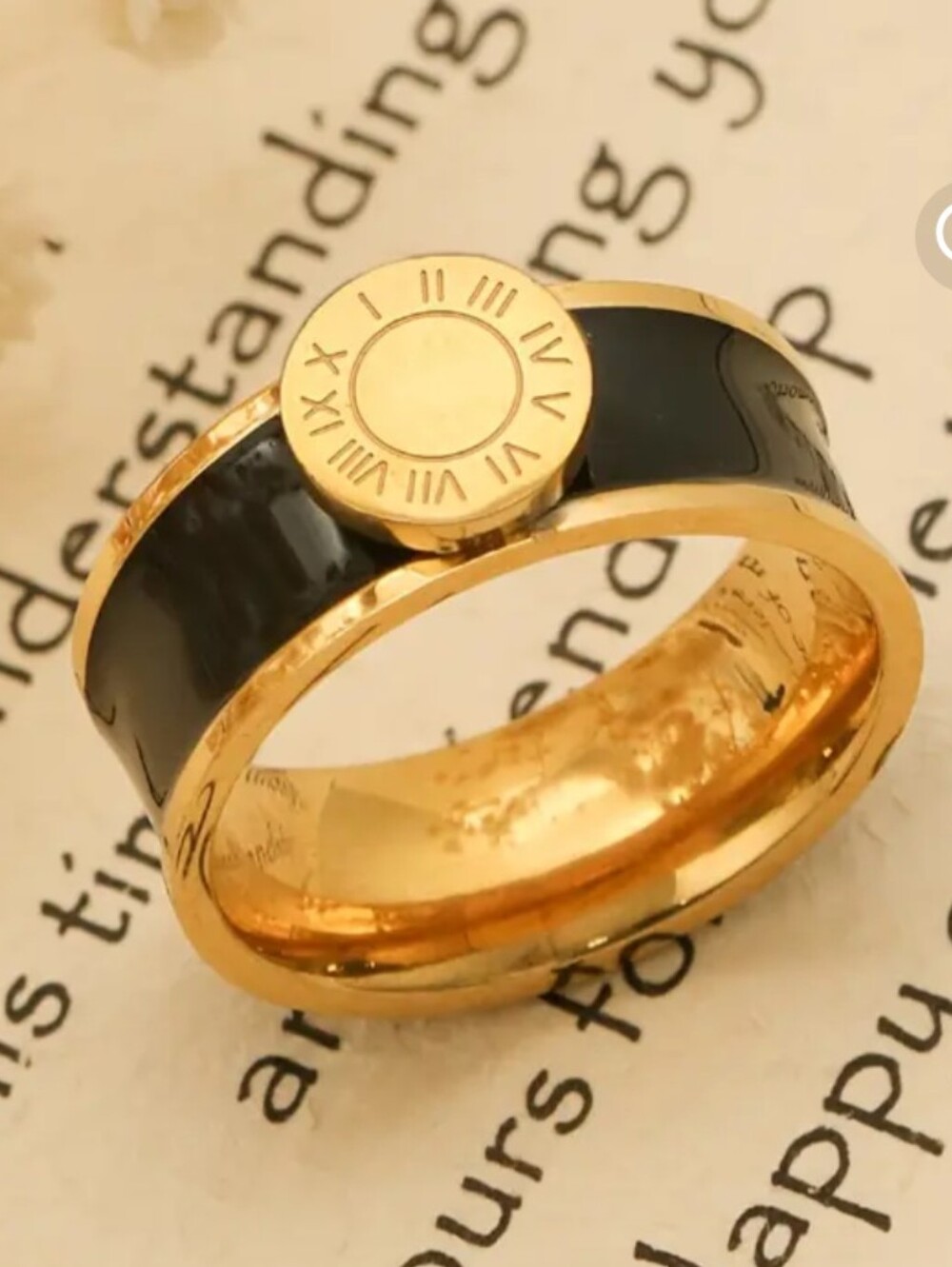 Gold and Black Roman Dial Fashion Ring